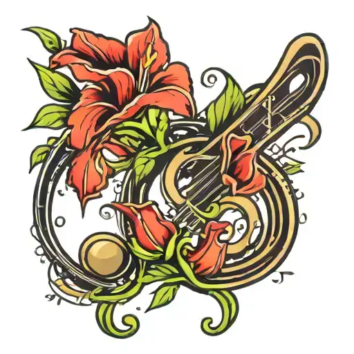 Music Note Treble Clef With Red Gladiolus Flowers Sprouting Out Of It