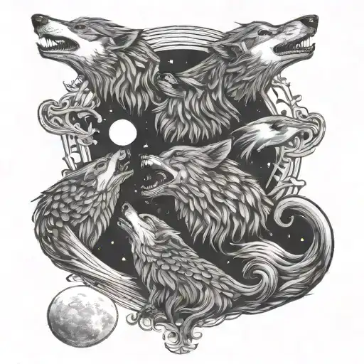 Three Wovles Howling At The Moon