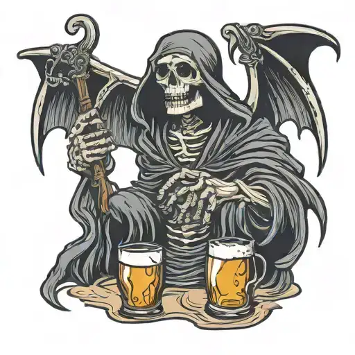 Grim Reaper On Beach With A Whiskey Glass
