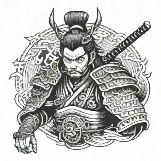 Samurai Half Body Little Lines