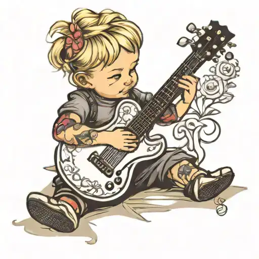 Blonde Toddler Playing Guitar