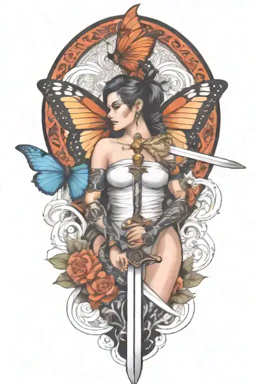 Butterfly And Sword And Woman Body And Snake Wrapped