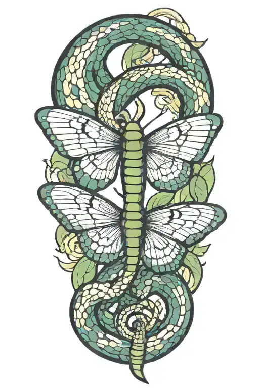 Snake Wrapped And Butterfly Flying