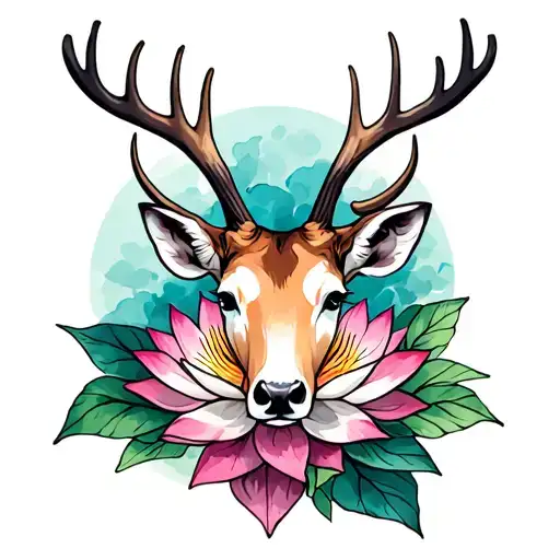 Very Small Tattoo With Stag And Lotus Flower Cutesy