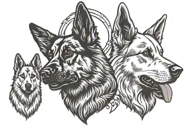 Silhouette Of A German Shepherd Head Next To A Silhouette Of A Golden Retriever Head Facing Forward