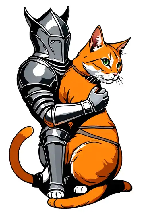 Knight Kneeling To Pet Orange Cat