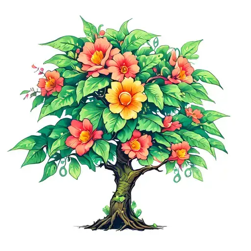 Money Tree And Flowers