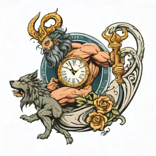 Poseidon Holding The Trident On Top Of Wolf Inbedded In Clock