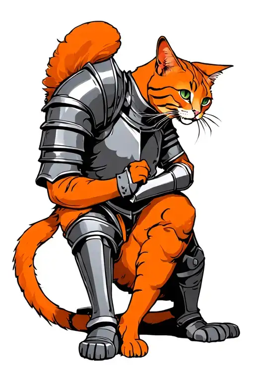 Knight Kneeling To Pet Orange Cat