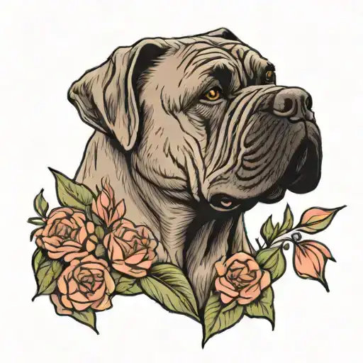 Cane Corso Dog Cropped Ears With Flowers