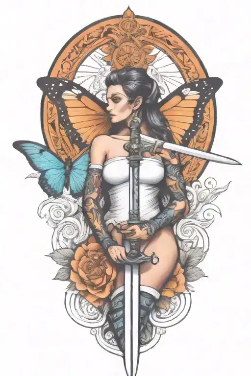 Butterfly And Sword And Woman Body