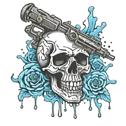 Automotive Paint Gun With Skull And Paint Drips
