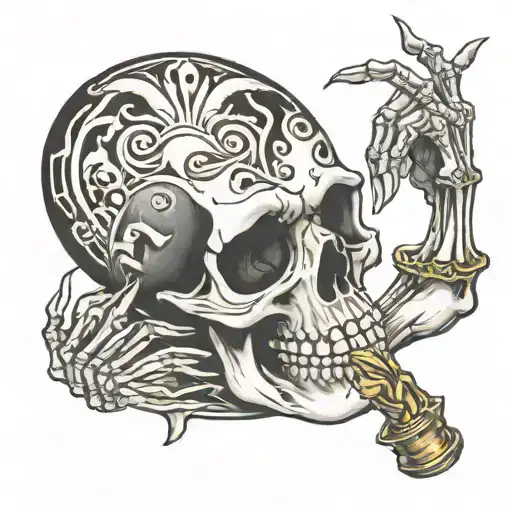 Hand Tattoo With Skeleton Smoking
