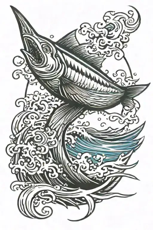 Sword Fish On A Surfing Board Wave