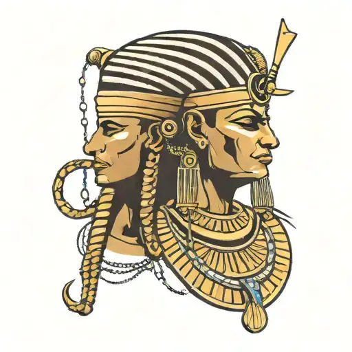 Egyptian Ancestor With Gold Chains And Head Accessories