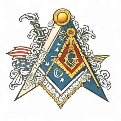 Masonic Square And Compass Onto Of Usa Flag