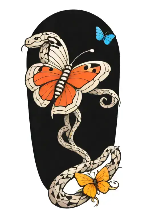 Snake Wrapped And Butterfly Flying