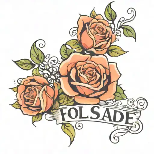 The Word Folasade In Cursive Font With Two Roses Tangled Together At The Bottom With The Dates