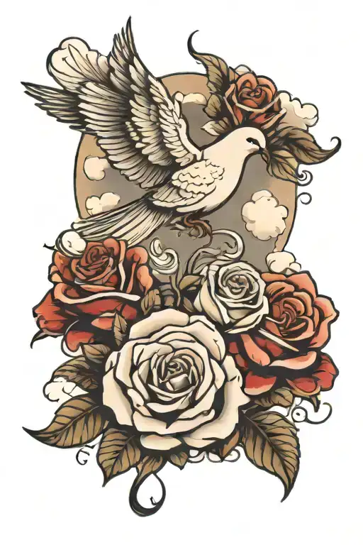 Roses With Dove And Clouds