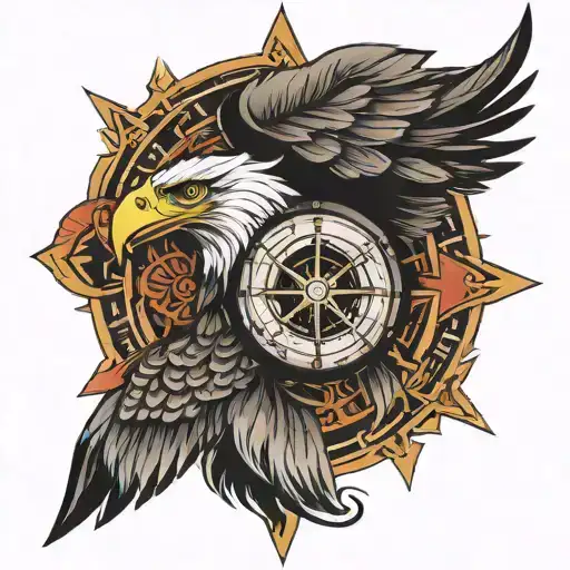 Compass Rose With Maverick Helmet Eagle