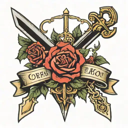 Dagger And Rose Tattoo With Name Banner With Cora And Lauren