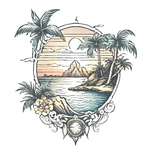 Island With The Sunset Cutting Across The Back