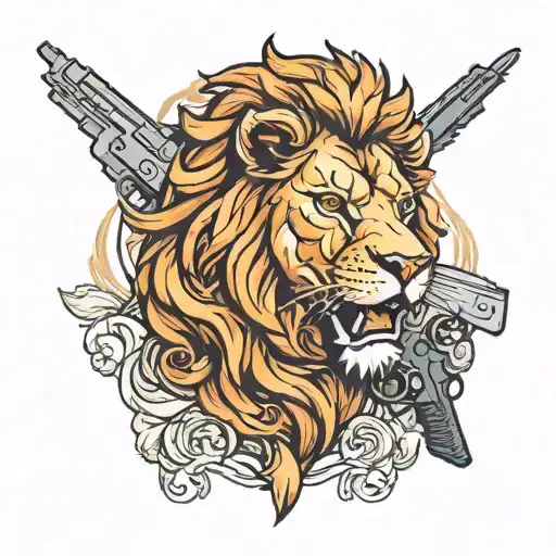 A Lion With A Pistol On Fire