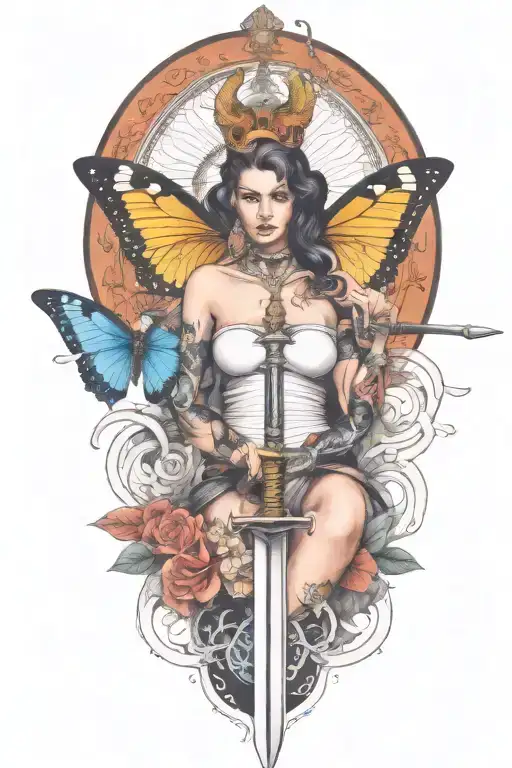 Butterfly And Sword And Woman Body And Snake Wrapped