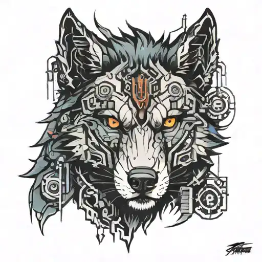 Cyberpunk Wolf Face