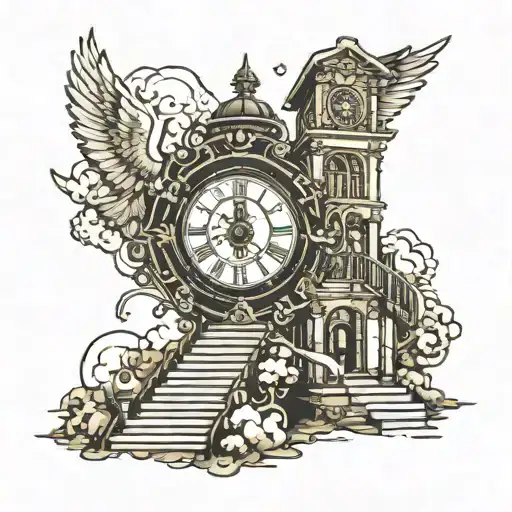 Cross With Stairs Going Into Heaven With Grand Clock