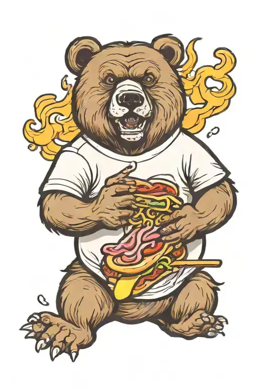 Bear Eating A Hot Dog Smoking A Cigarette