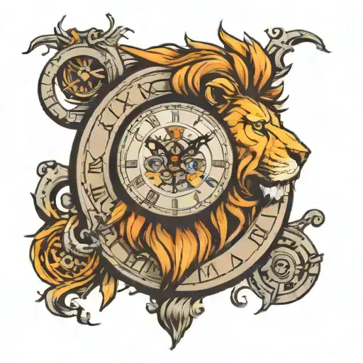 Old Clock Face And Angry Lion Head