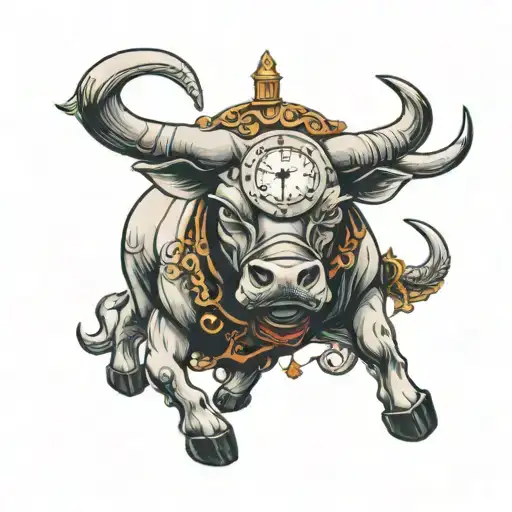 Bull With A Clock On Top And Playing Cards On Bottom