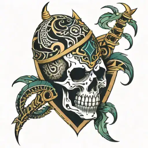 Tribal Tattoo Horned Skull Of Spade With Snake