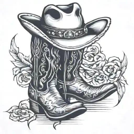 Western Style Cowboy Boots And Hat
