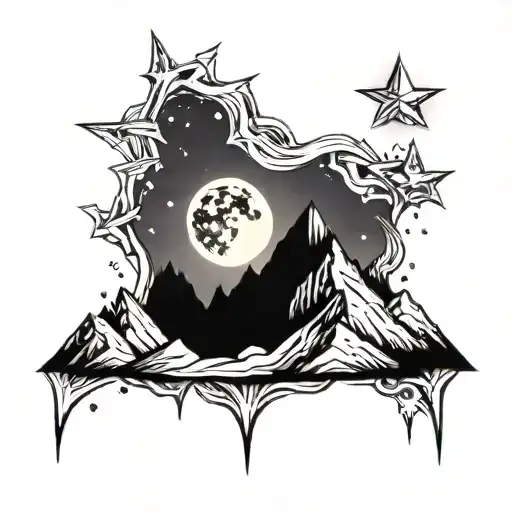 Mountain At Night With Dark Shading And Stars