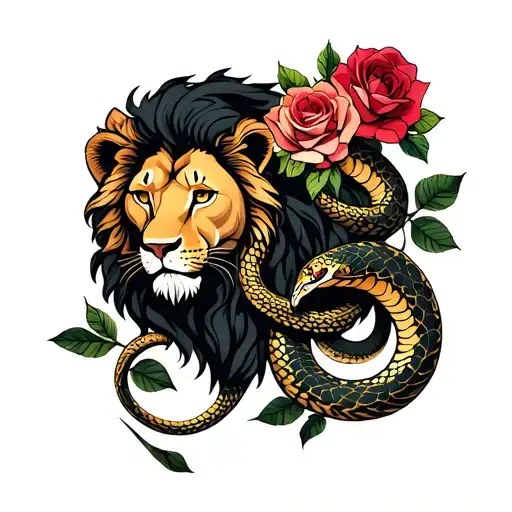 Lion And Snake With Roses