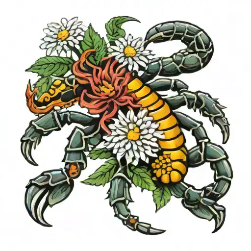 Scorpion With Chrysanthemums