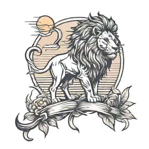Cover Up Tattoo Design For Lion In Sunset Scene