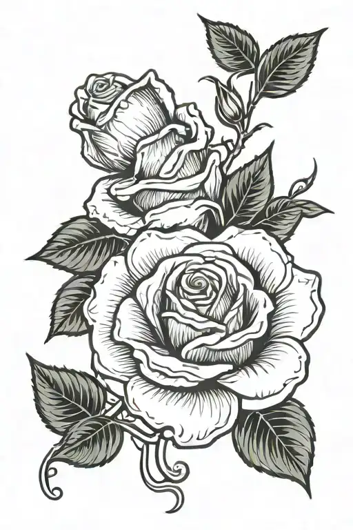 Fine Line Rose With Stem Saying Lay You Down In Cursive