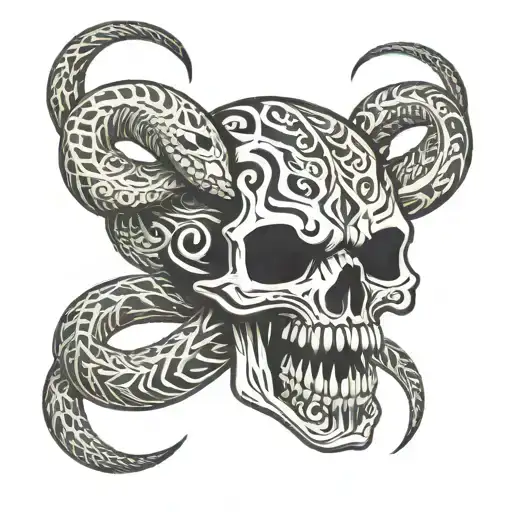 Tribal Horned Skull Tattoo Of A Snake