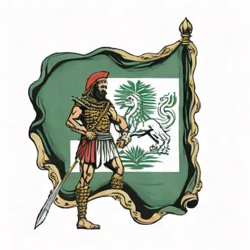 Lebanon Flag With A Phoenician Warrior Holding