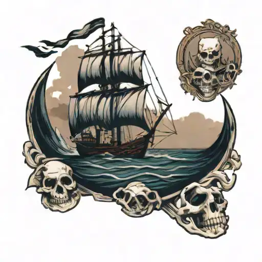 A Sail Boat Battling A Storm In A Bowl Held By A Skeleton Hand