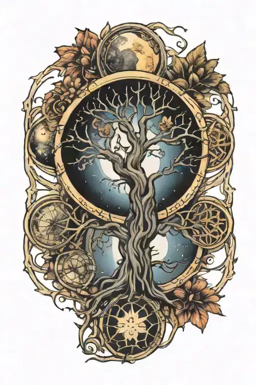 Moon Phases With Tree Of Life Intertwined