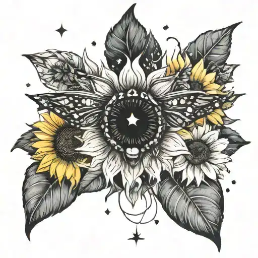 Sunflower With Capricornus Constellation And Libra Constellation In The Center Of The Flower