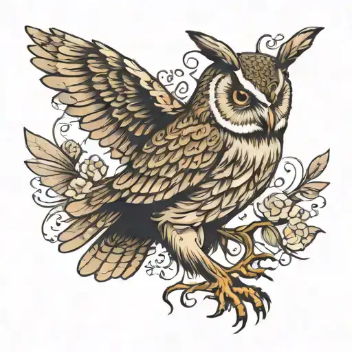 Owl Carrying A Rabbit