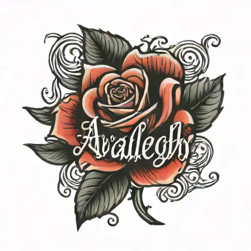 Red Rose With Avaleigh Name Written