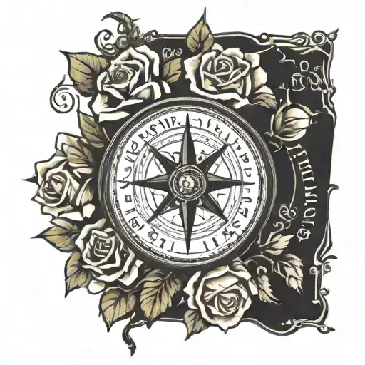 Compass Intertwined With Roses And A Saying Of Fortes Fortuna Adiuvat