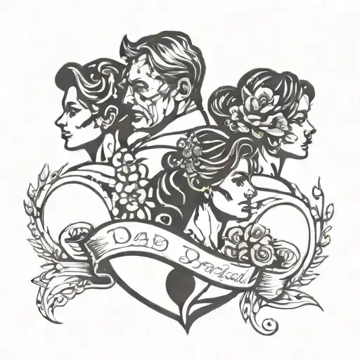 Dad Memorial Piece Silhouette Filled Followed By 2 Daughters And A Son