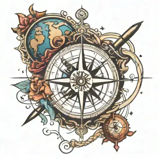 Compass Rose With Planet Earth And An Anchor
